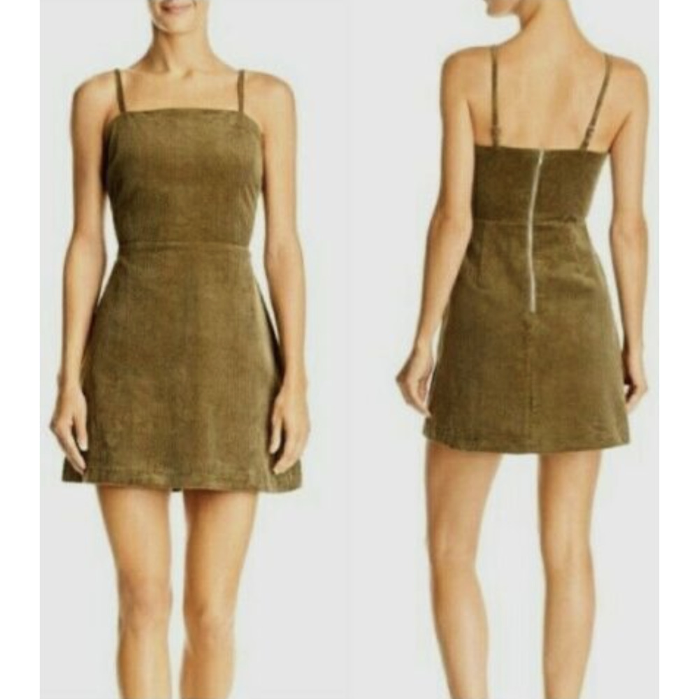 Lost + Wander Alicia Brown Corduroy Mini Dress Spaghetti Straps Size Small